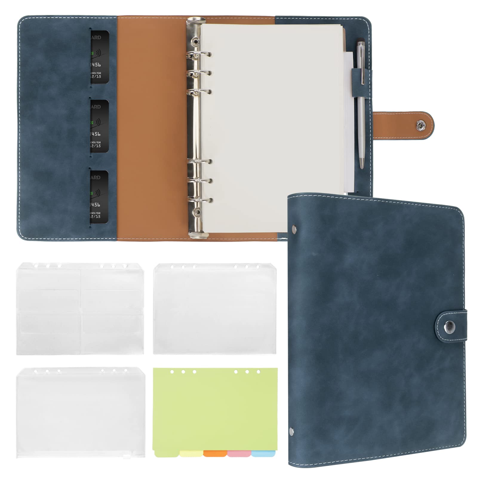 FYY A5 Binder Refillable Planner Notebook 6 Ring, Navy