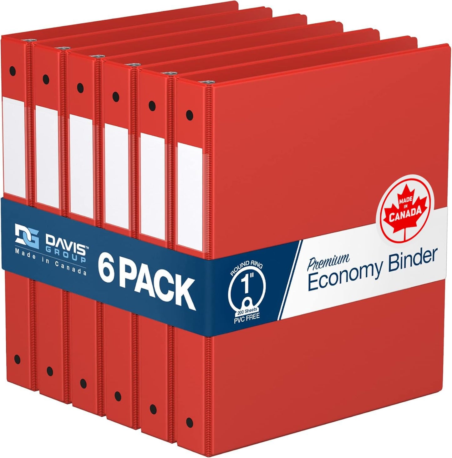 Premium Economy 3-Ring Binder, Spine Label, 1" Round Rings, Red, 6 Pack