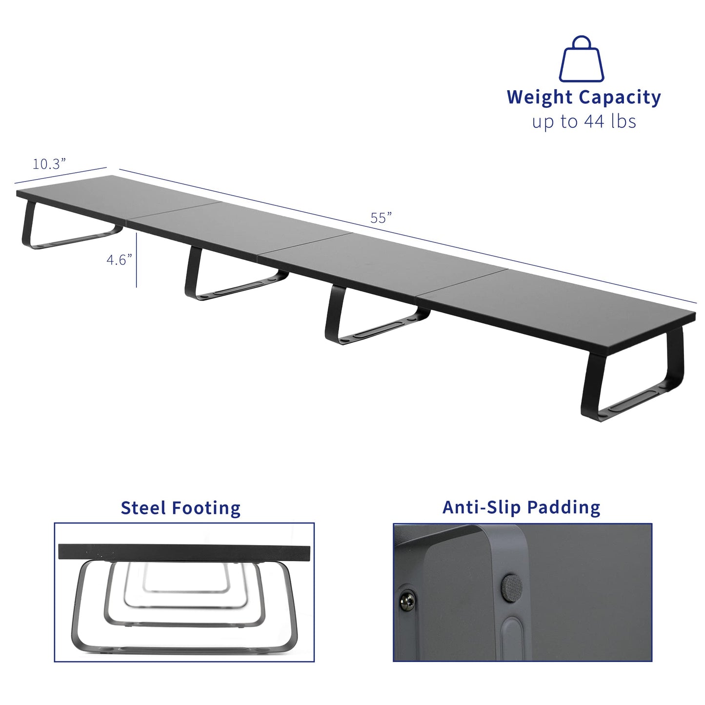 VIVO 55 inch Extra Long Monitor Stand, Wood & Steel Desktop Riser, Multi Screen, TV, Keyboard