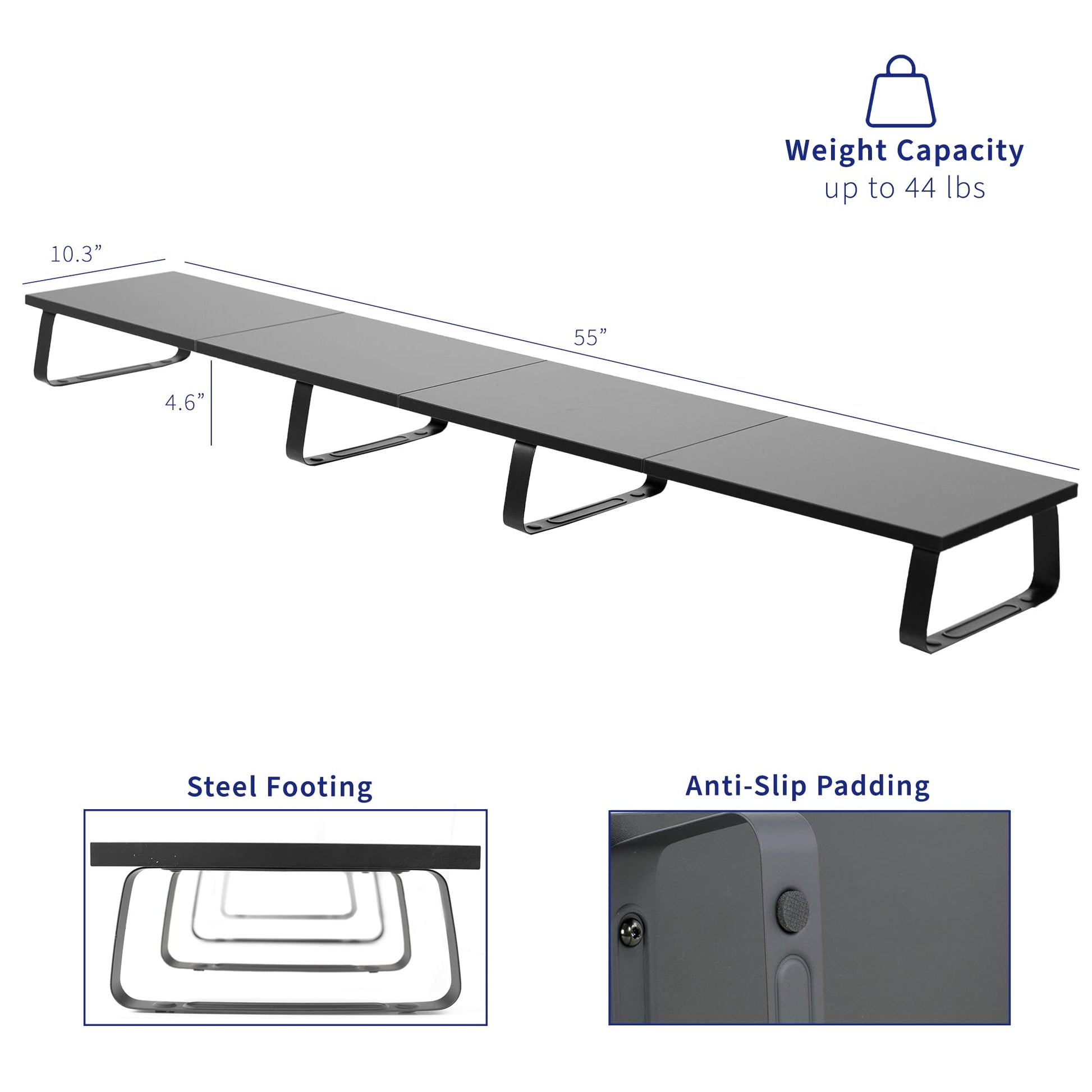 VIVO 55 inch Extra Long Monitor Stand, Wood & Steel Desktop Riser, Multi Screen, TV, Keyboard