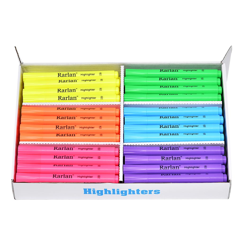 Rarlan Highlighters, Chisel Tip, Assorted Fluorescent, 72 Count Bulk Pack