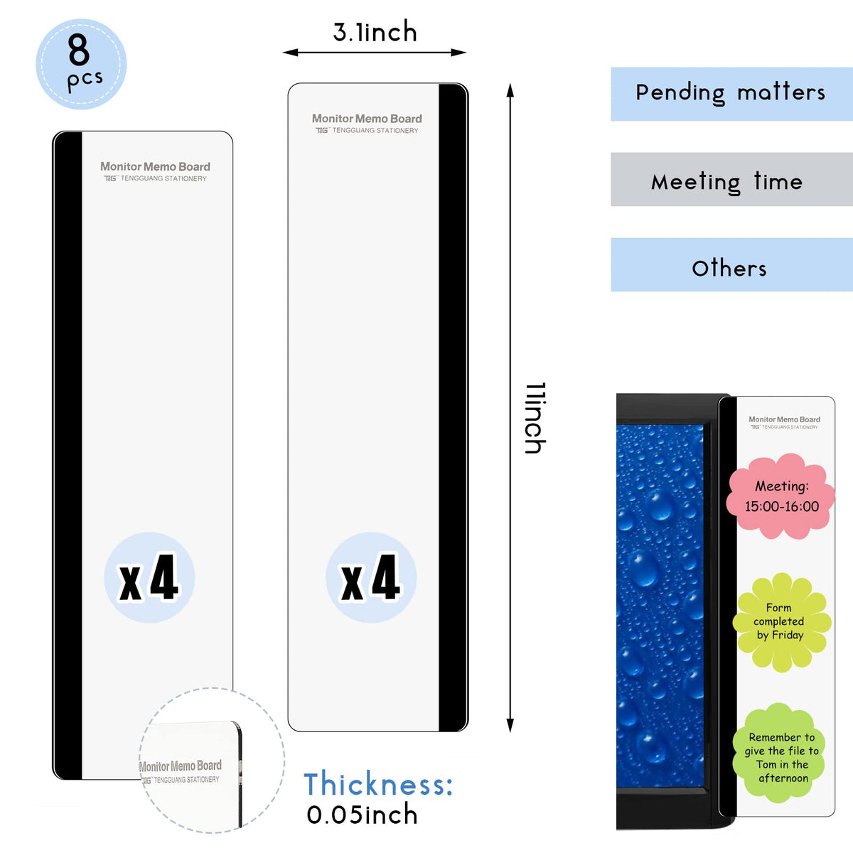 Zonon 8 Pieces Monitor Memo Board for Computer Transparent Acrylic