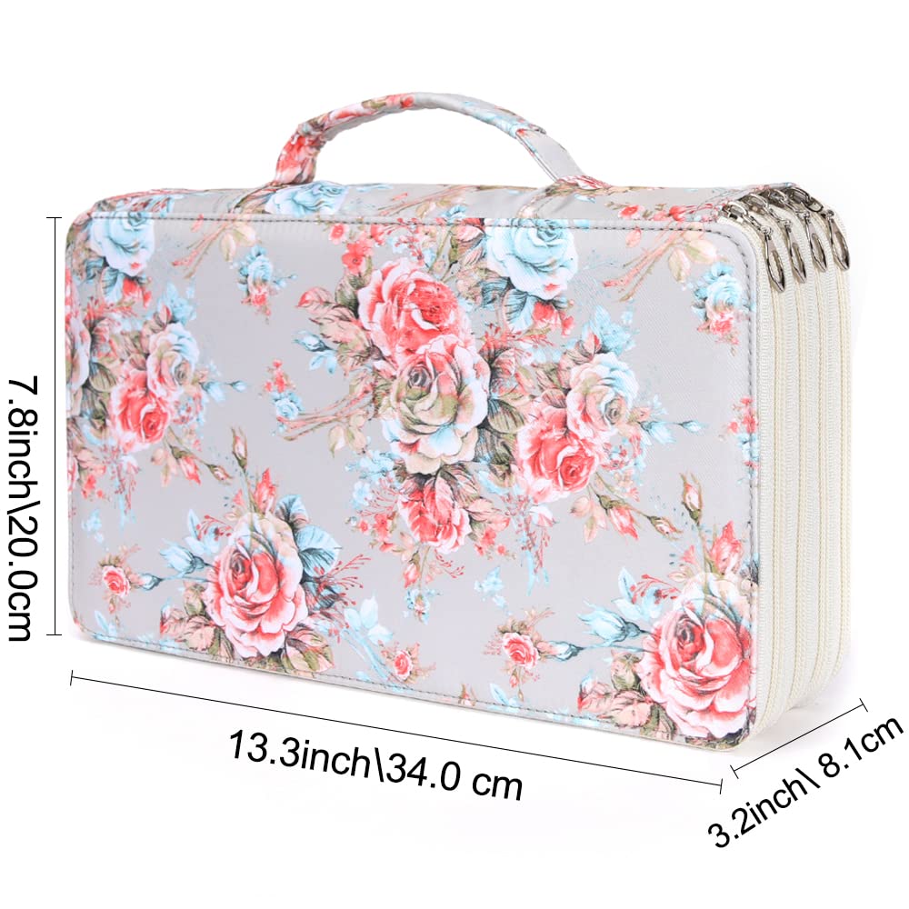 Vomgomfom 300 Slots Marker Case 4-Layer PU Leather, Handle, Gray Rose