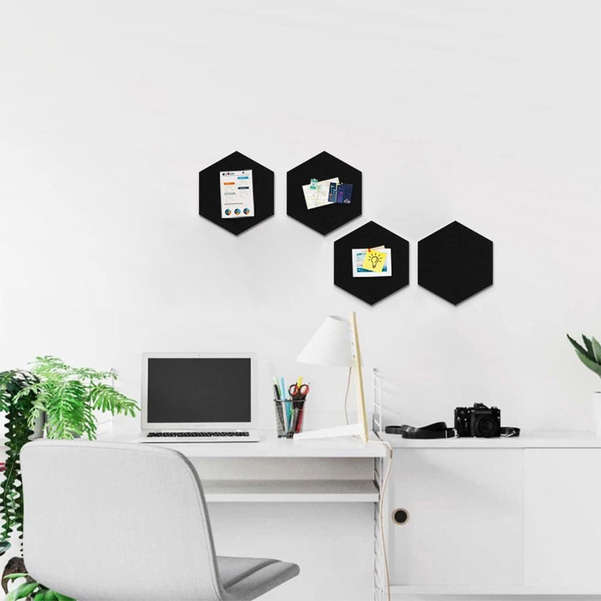 Uoisaiko 4 Pack Hexagon Felt Bulletin Board Tiles - 12" Large Thick Pin Board for Walls with 30