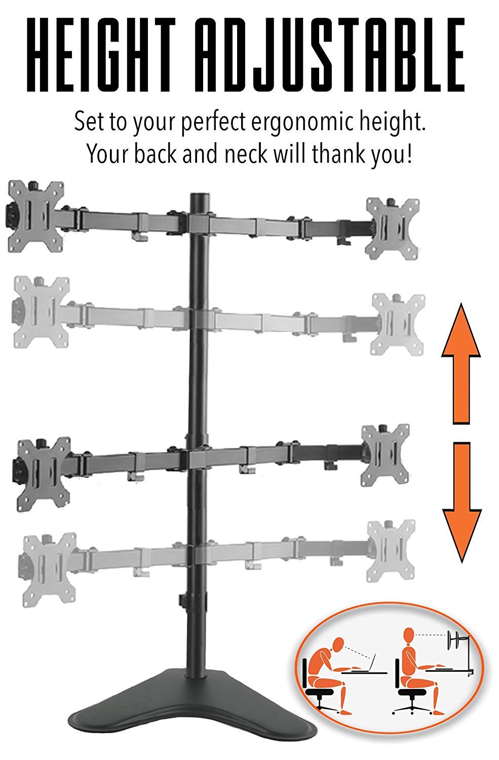 Stand Steady 4-Monitor Mount | Height-Adjustable Stand with Stabilizing Base - Fits Most LCD/LED