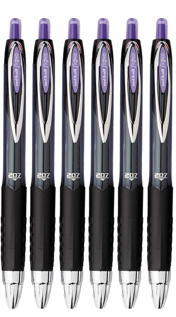 Advantage Gifts Signo 207 Roller Ball Retractable Gel Pens, Medium Point (0.7mm), Purple Ink, 6