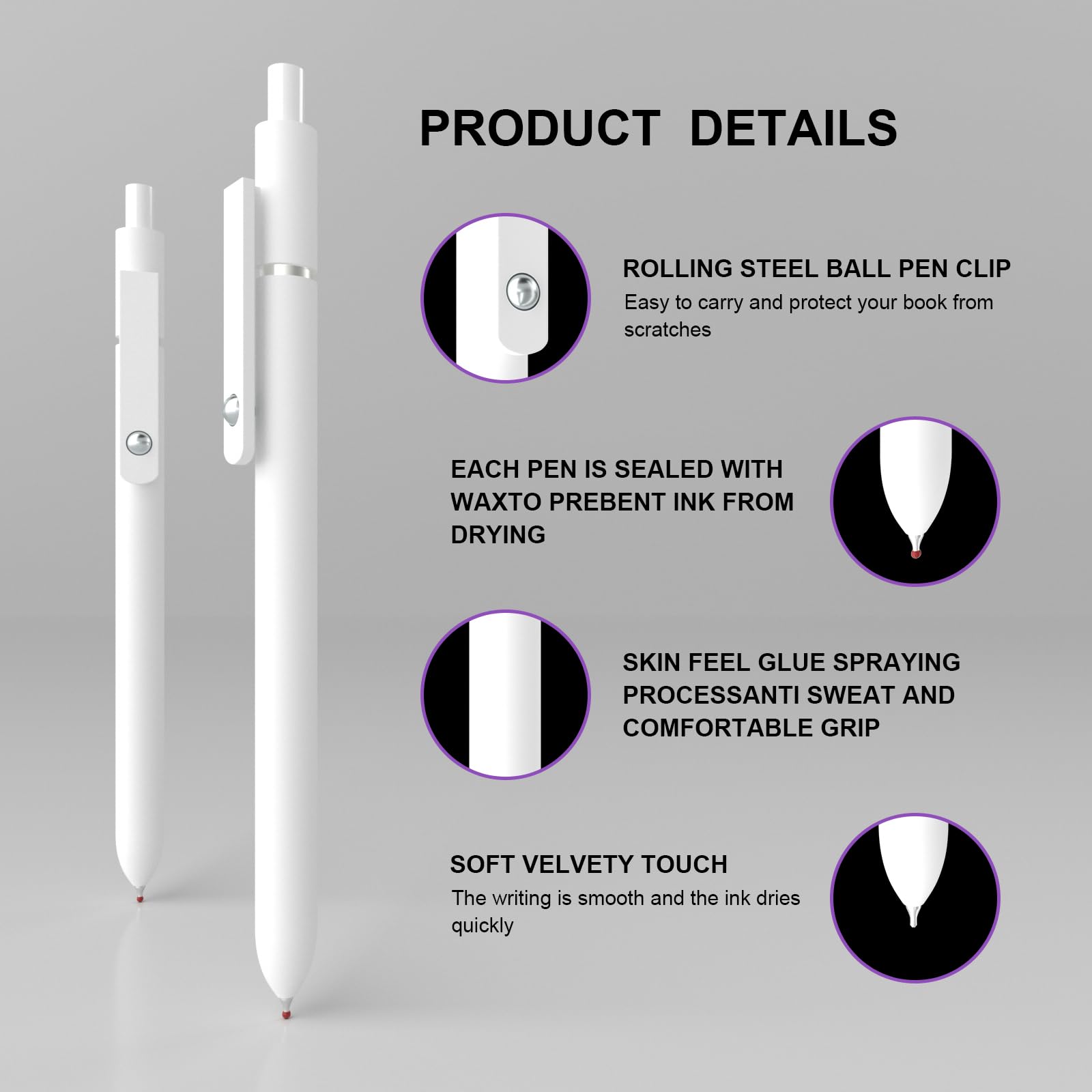 Kairsory Retractable Gel Pens,0.5mm Fine Point Tip Black Ink with Grip Smooth Writing for