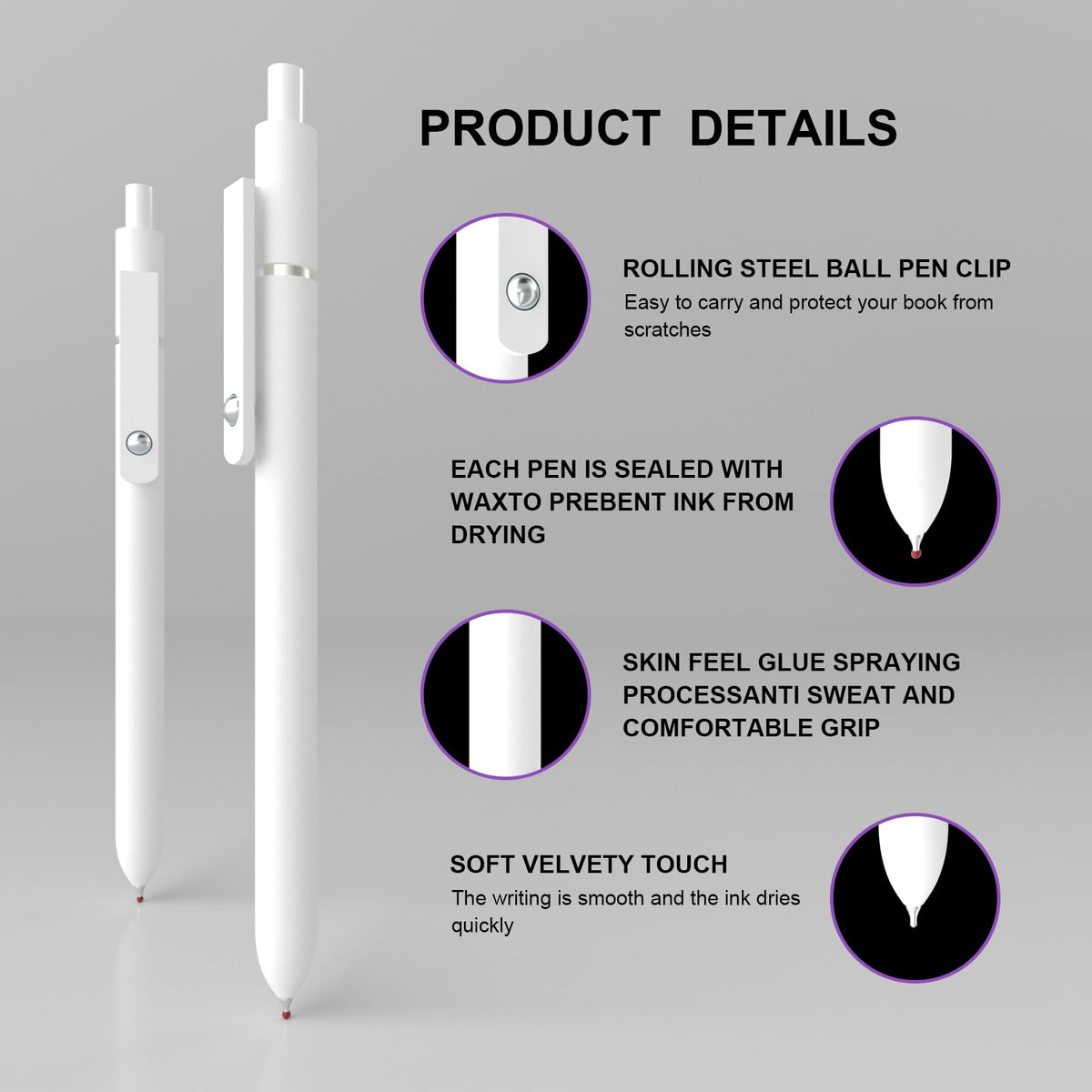 White Gel Pens,0.5mm Fine Point Tip,Quick Drying Ink, Aesthetic Office Supplies,Retractable