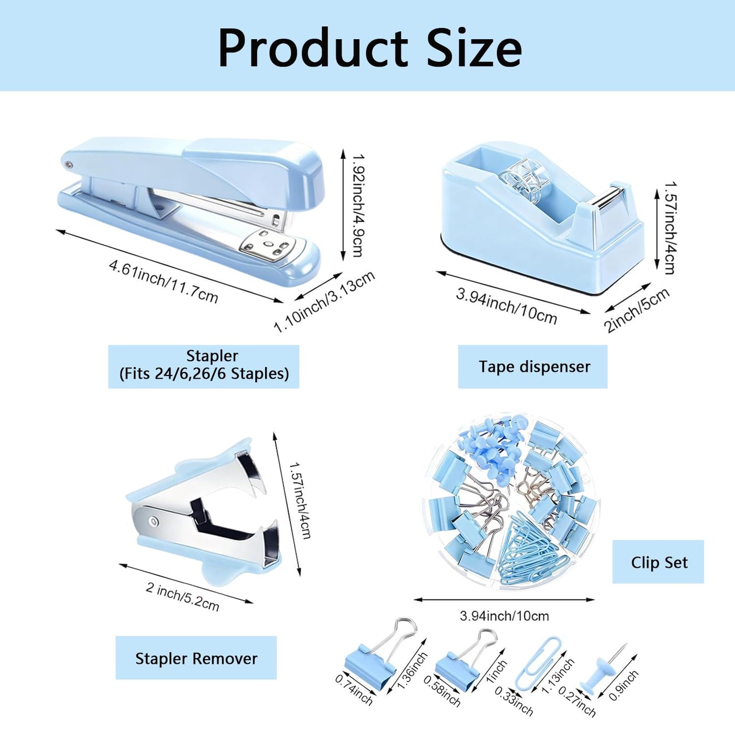 Office Supplies,Blue Desk Accessories,Office Supplies Set,Stapler and Tape Dispenser
