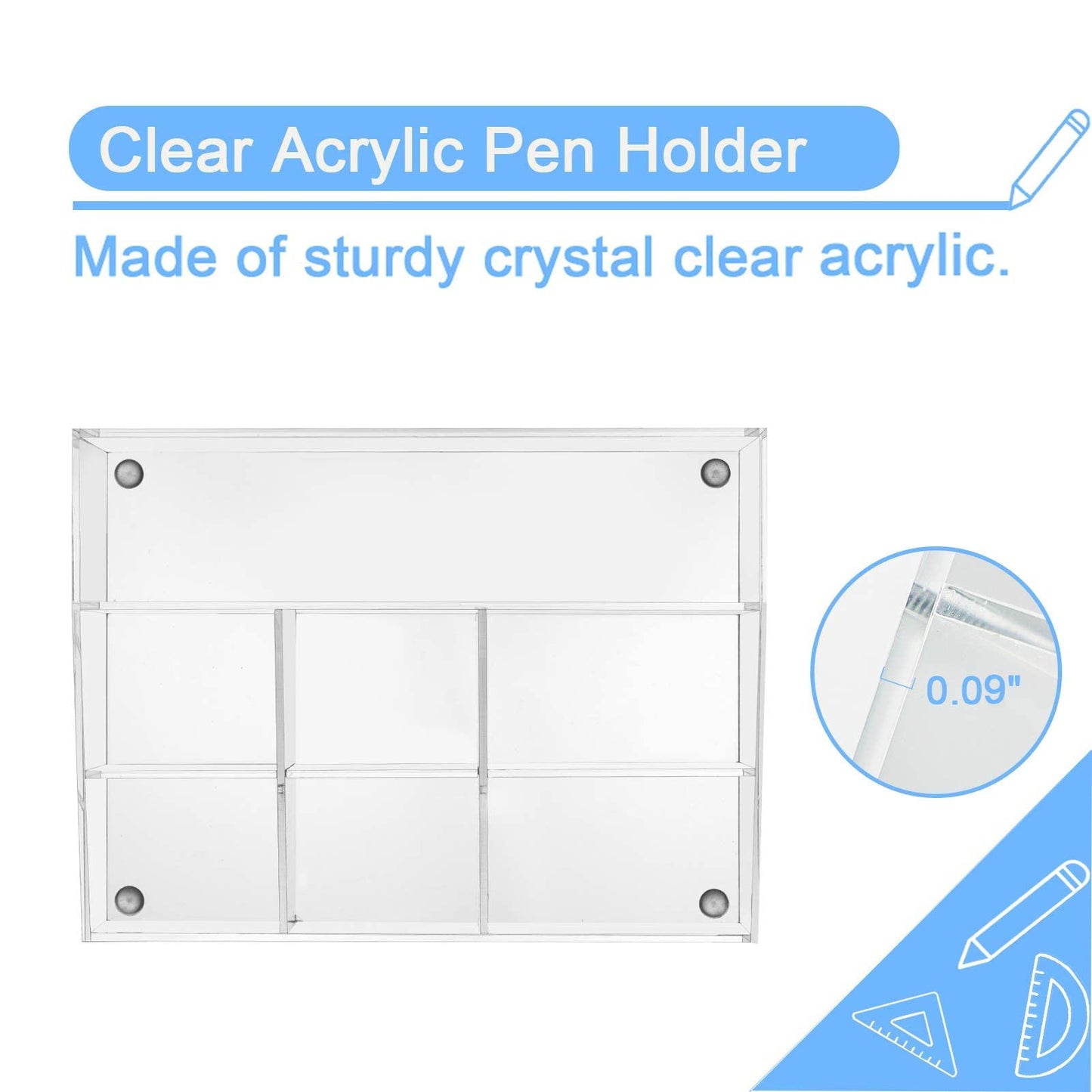 VITVITI Acrylic Desk Organizer, 7 Compartments Clear Pen Pencil Holder