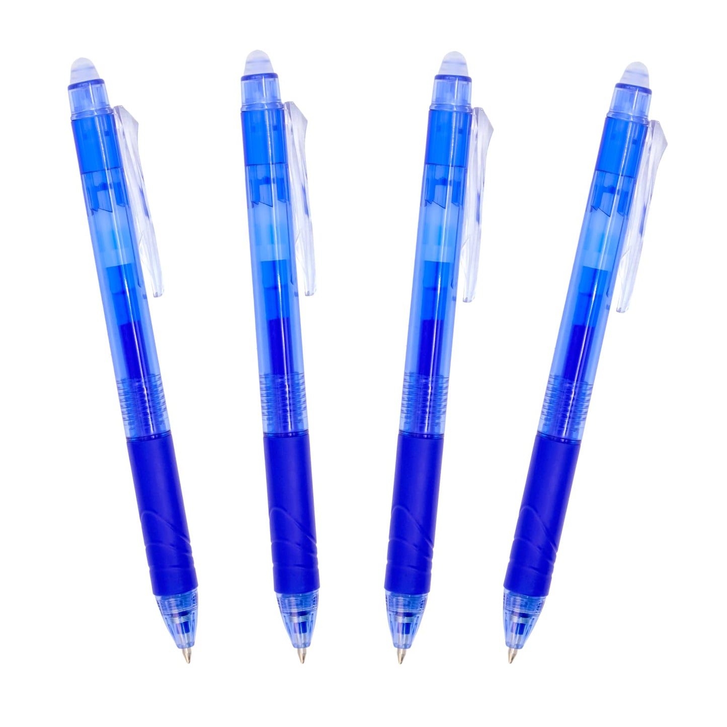 RAYLU PAPER® - Pack of 4 Erasable Retractable Ballpoint Pens, with Hybrid Gel Ink, Blue and 0.7mm
