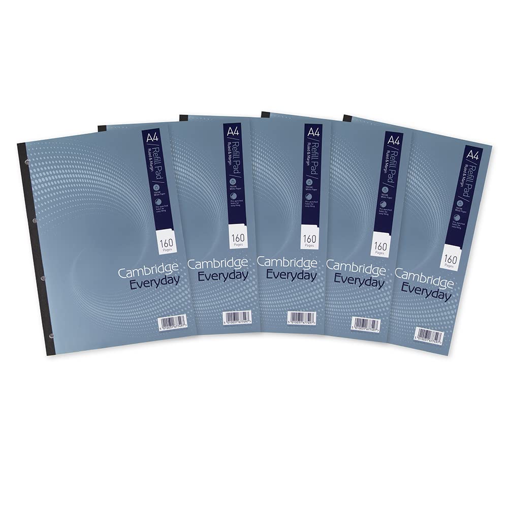 Cambridge Lined Paper A4 Refill Pad, 160 Pages, Pack of 5