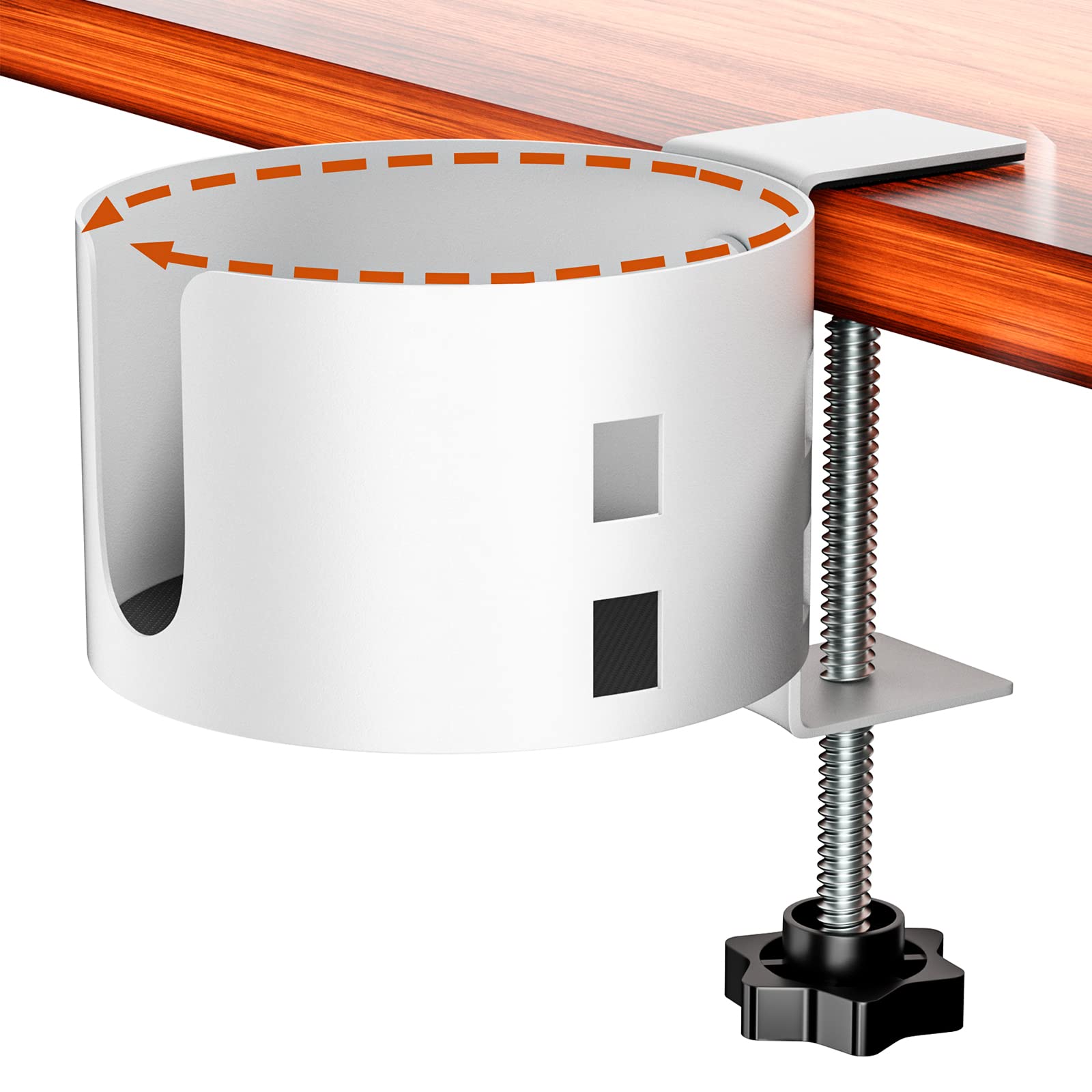 OOKUU Anti-Spill Large Desk Cup Holder Clamp, Metal Table Cup Holder(White)