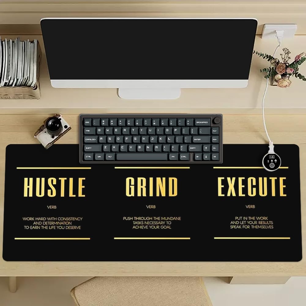 Reateforin Black Gold Hustle Grind Execute Keyboard Mat Positive Saying Mousepad Office Long Mouse