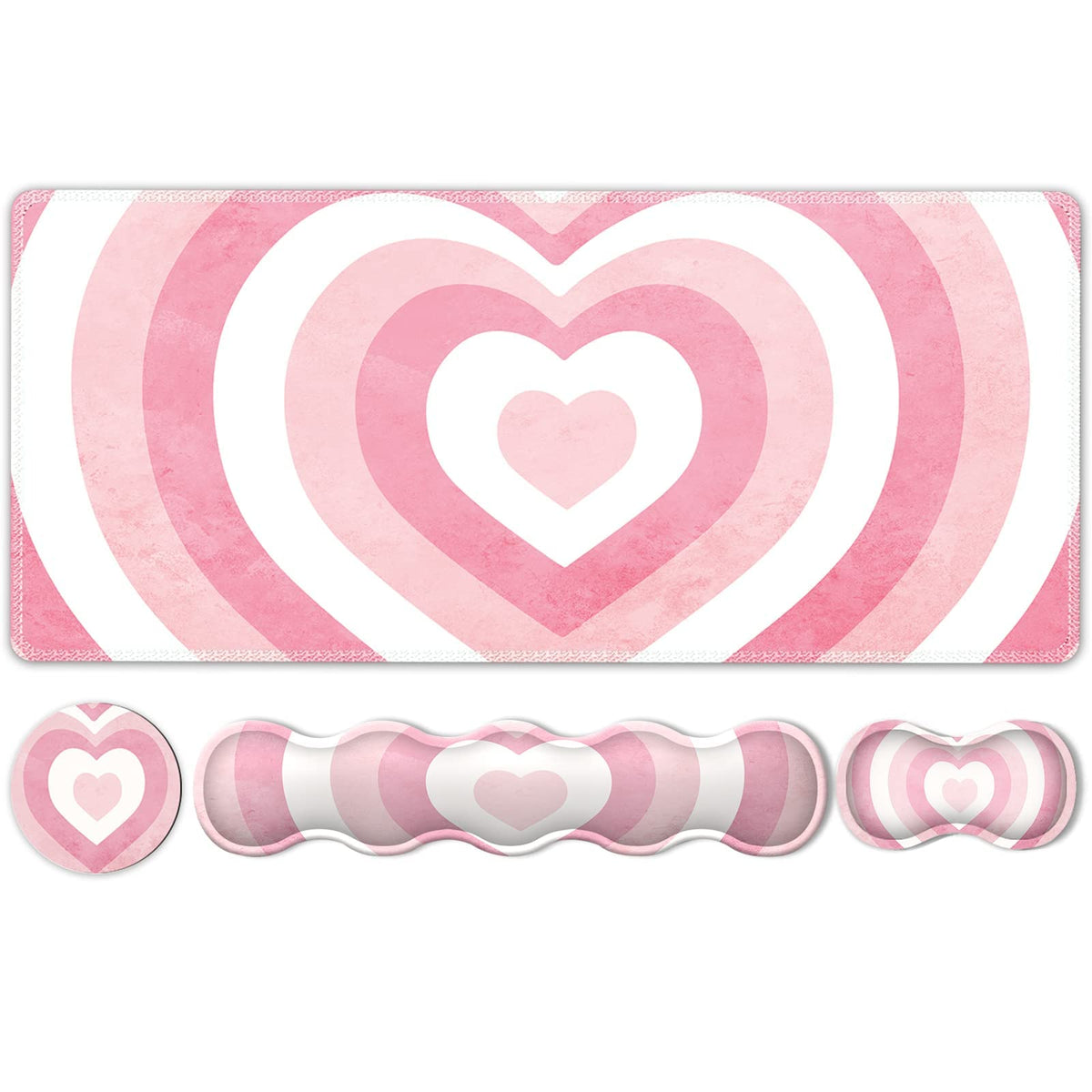 iLeadon Desk Mat Set, Pink Heart Mouse Pad and Keyboard Wrist Rest