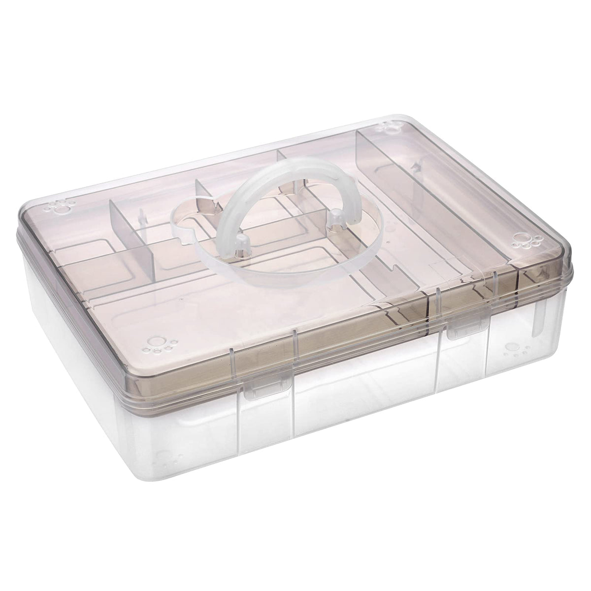 BTSKY 2-Tier Cute Bear Storage Box with Removable Divided Tray Portable Clear Plastic Art Craft