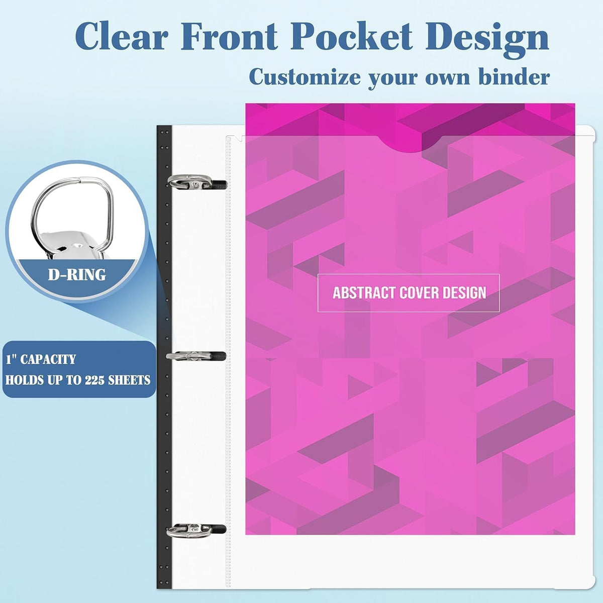 INFUN 1 Inch Telescoping 3 Ring Binder Black+White - 4 PCS， Flexible Binders with Customizable