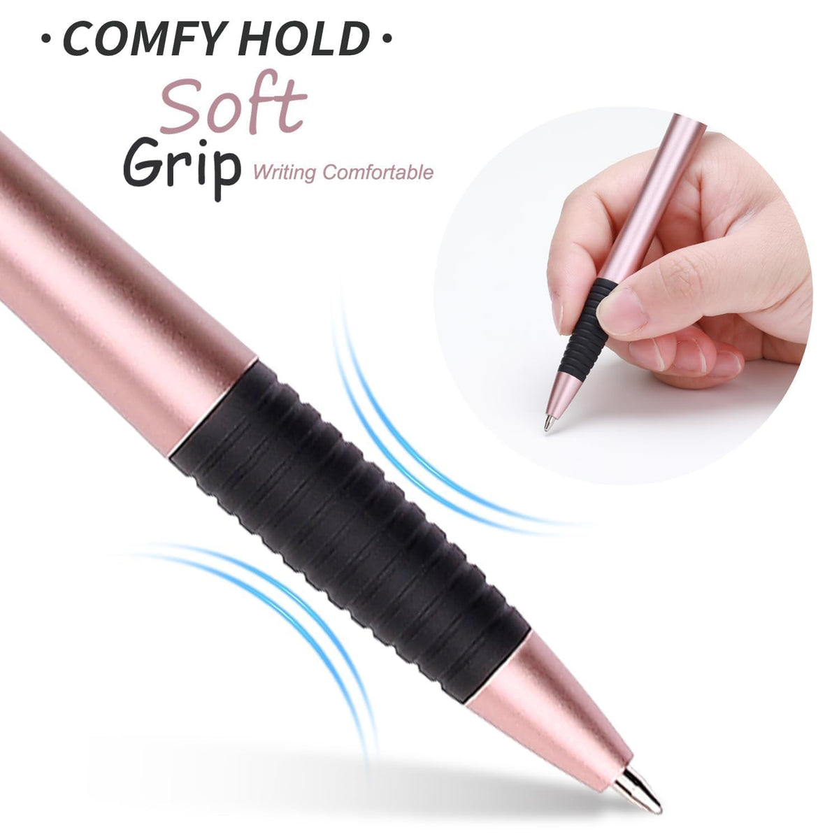 Sikao Pens Bulk, 60 Pack Gripped Slimster Ballpoint Pens -Luxe Metallic