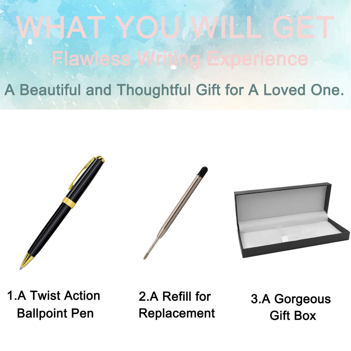ABIsedrin Personalized Pens, Custom Engraved Pen Case for Men, Twist Action 0.7 Ballpoint Pens