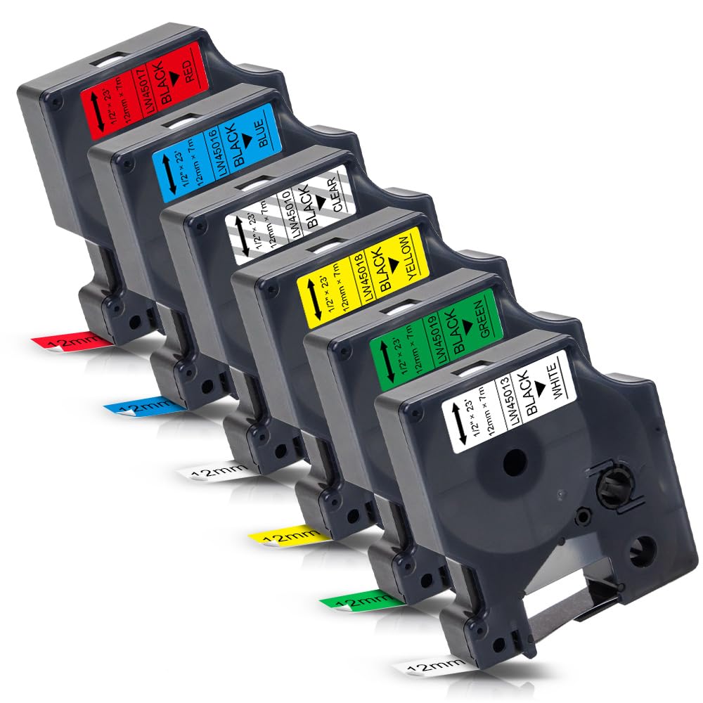 Labelwell 6-Pack Replacement for Dymo D1 Label Tape 45013 45010 45016