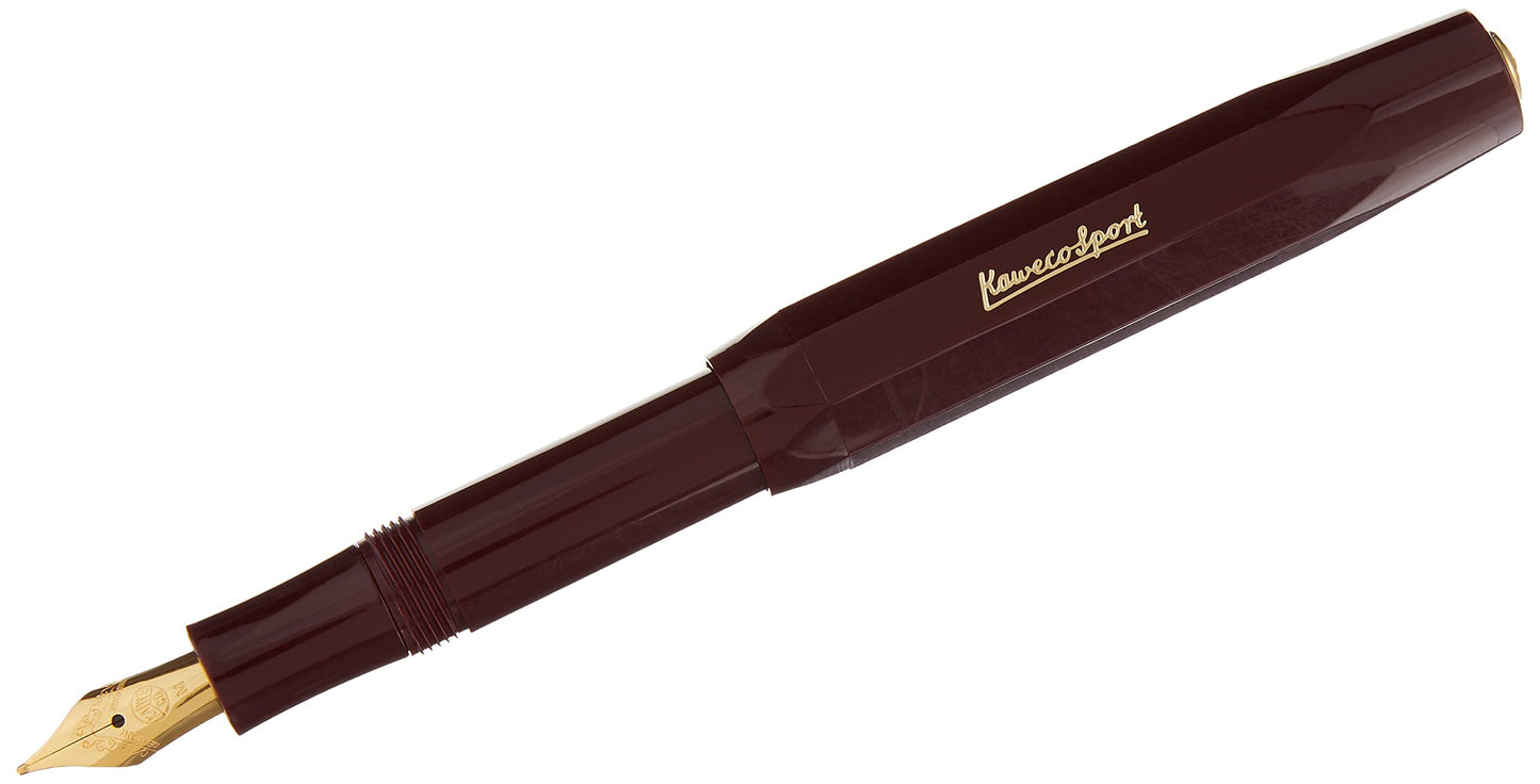 Kaweco CLASSIC SPORT Fountain Pen Bordeaux with 23 Carat Gold-Plated Steel Nib and Iridium Tip for
