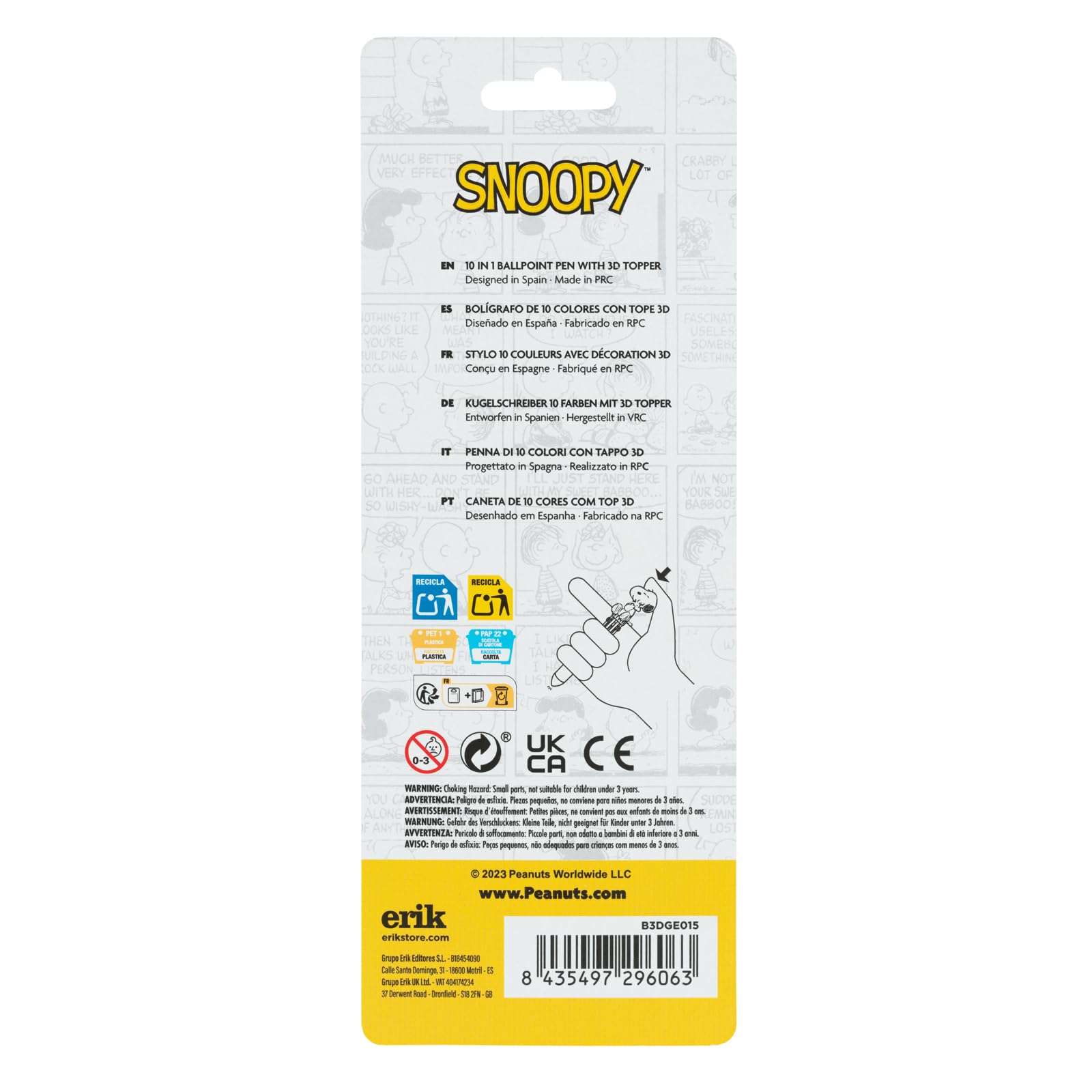 Grupo Erik Snoopy Pen | 10 In 1 Ballpoint Pen With 3D Snoopy Topper