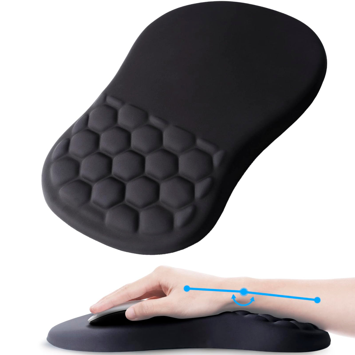 Laokiiy Ergonomic Mouse Pad Wrist Rest, 15° Memory Foam, Non-Slip PU Base