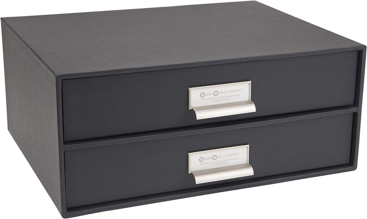 Bigso Box of Sweden Birger 2-Drawer Fiberboard Label Frame Document Letter Box | Desktop Drawers