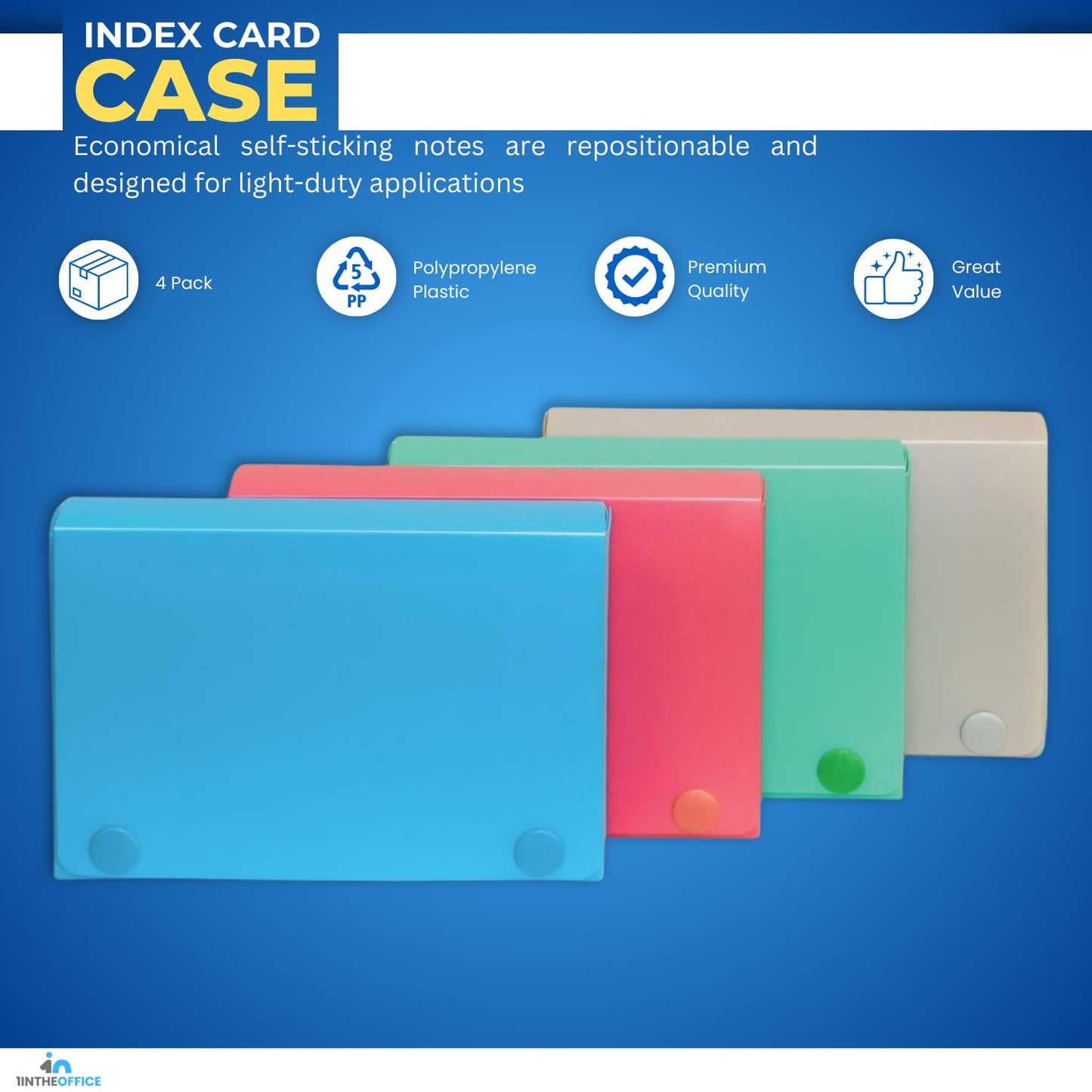 1InTheOffice Index Card Case, 3" x 5" Index Card Holder, Assorted Colors (4 Pack)