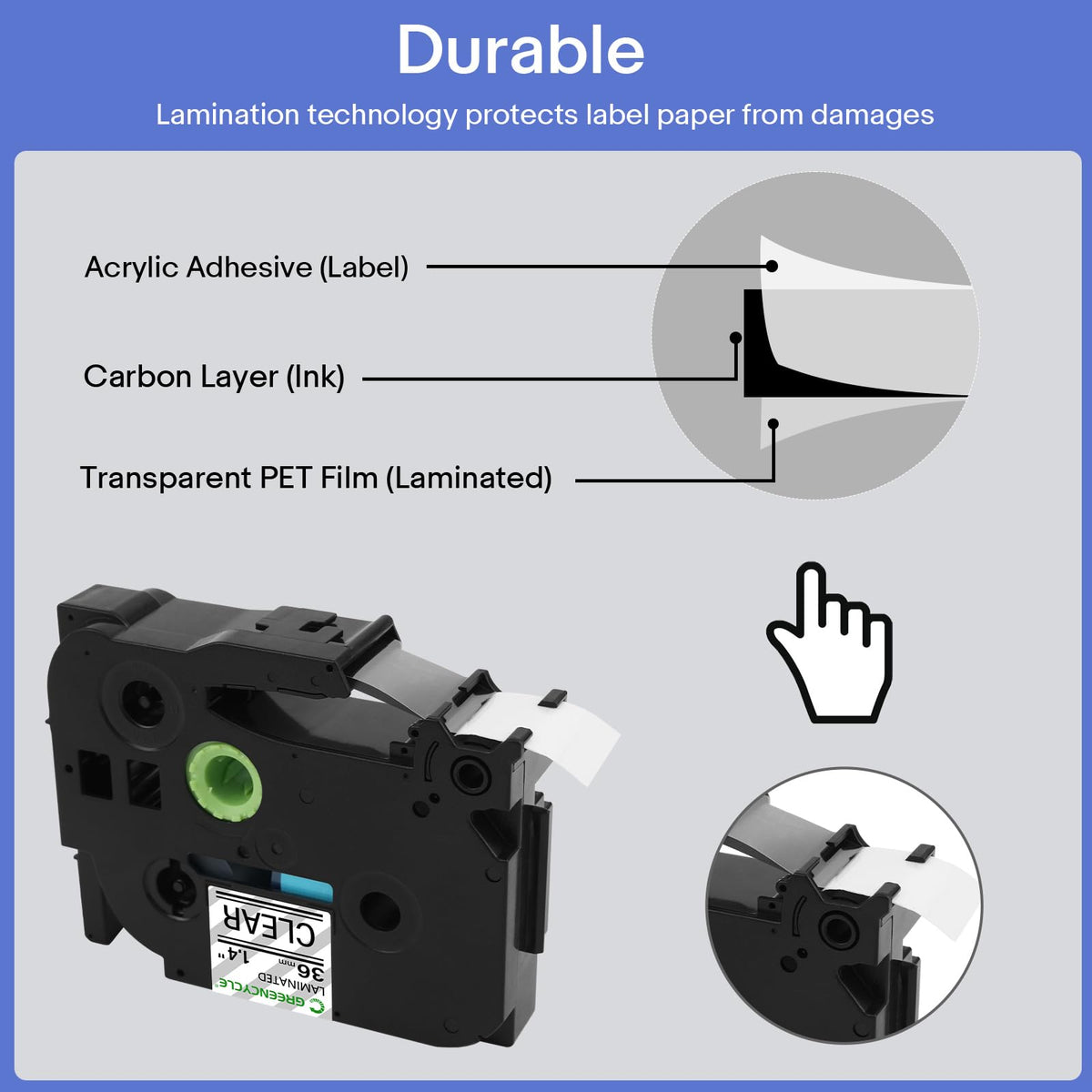 GREENCYCLE TZe-161 36mm 1.4 Laminated Clear Tape Compatible for Brother P-Touch Label Maker Tape