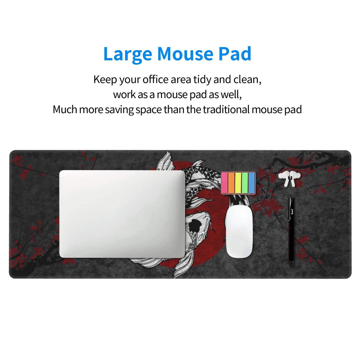 Japanese Koi Fish Ying Yang Black Red XXL XL Large Gaming Mouse Pad for Desk, Non-Slip Long