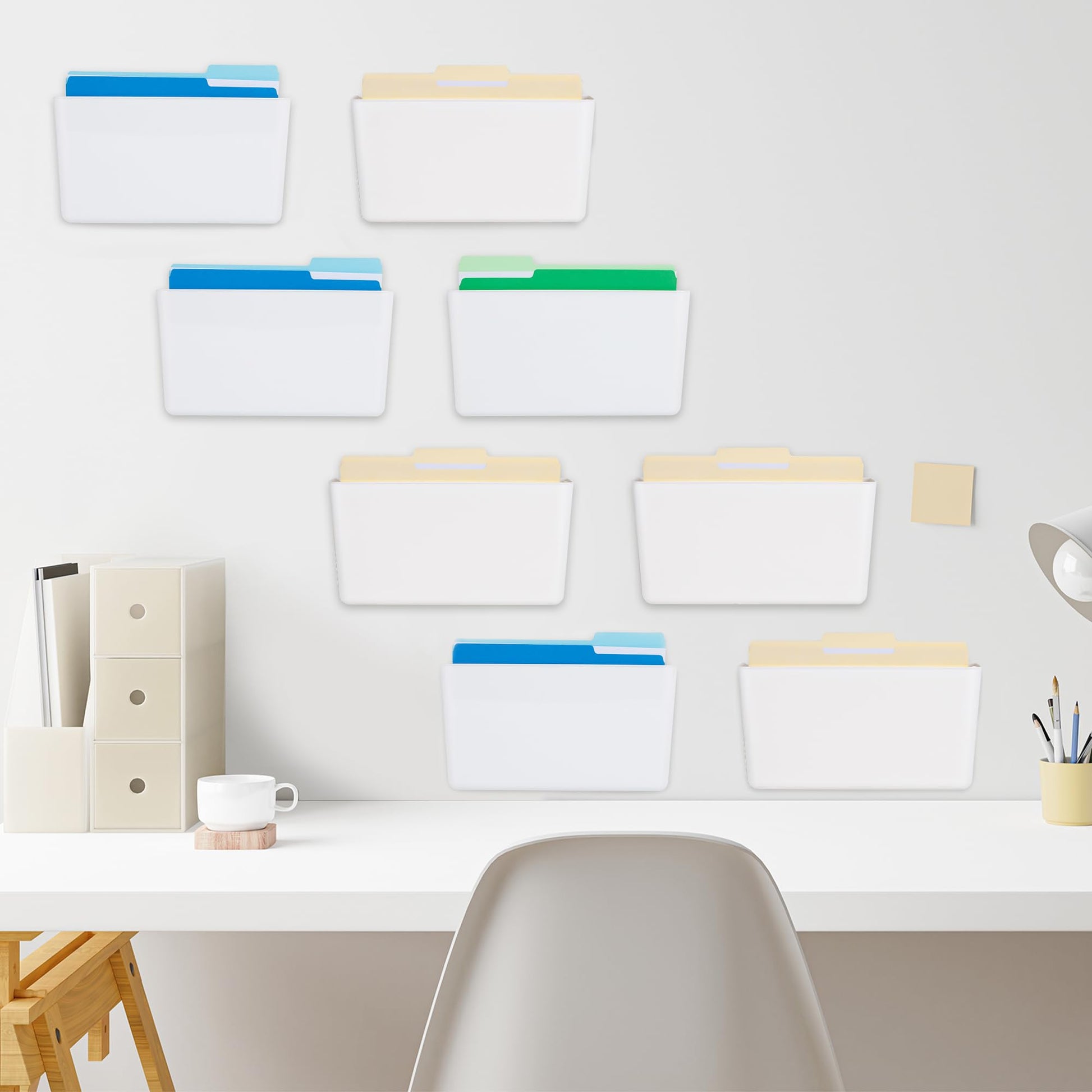 EASEPRES 8 Pack White Plastic Single Pocket Hanging File Organizer, Wall Mount Paper Mails
