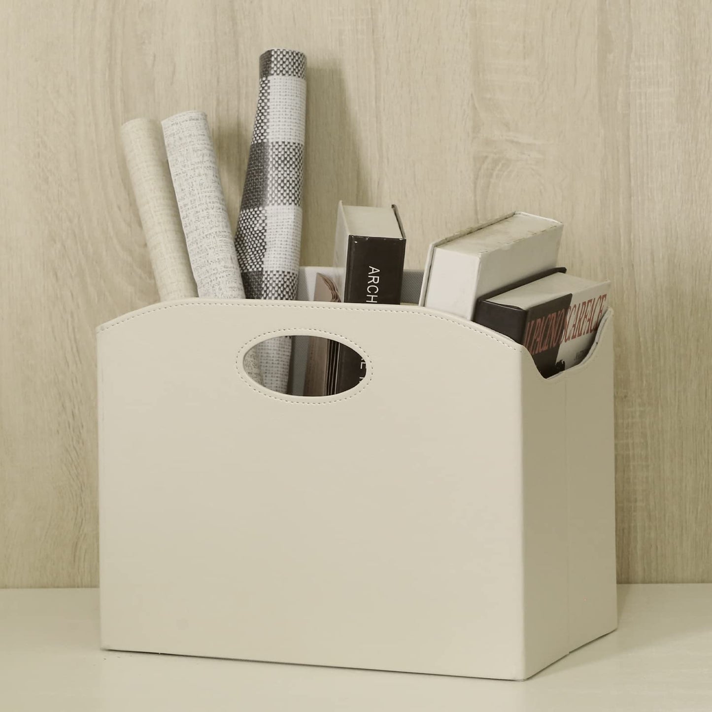 EZDeco Magazine Holder Foldable Magazine Rack Floor PU Leather File Holder Newspaper Book Storage