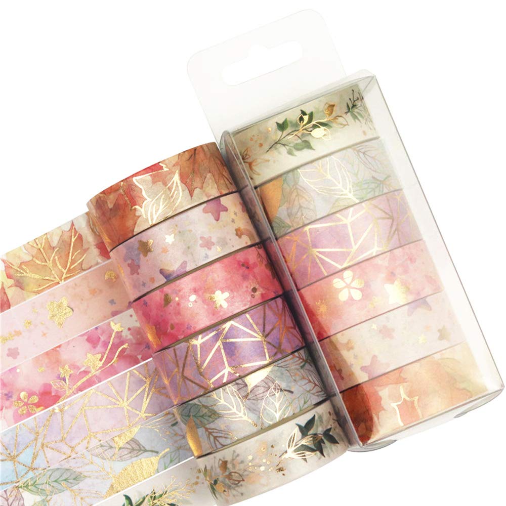 YUBBAEX Floral Gold Washi Tape Set 6 Rolls VSCO Foil Masking Tape Decorative for Arts, DIY Crafts