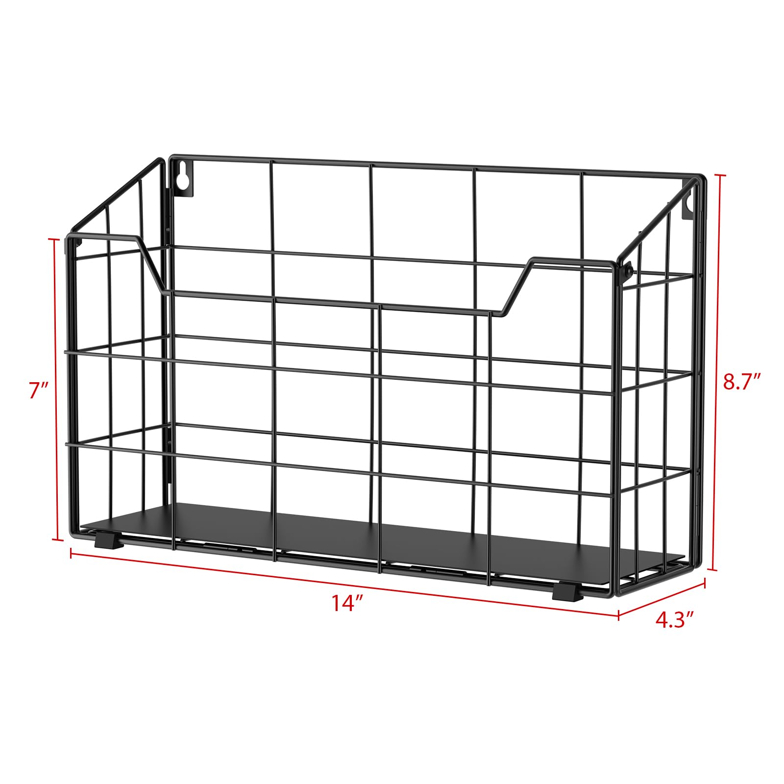 Univivi 3 Pack Wall File Organizer Rack 14 inch Hanging File Holder, Black