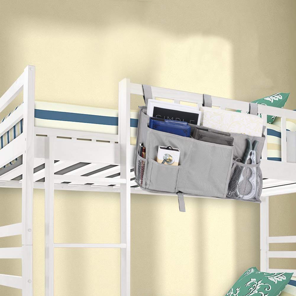 FUNYU Bedside Caddy, Hanging Under Bed Storage Organizer Bag with 8 Pockets for College Dorm Rooms
