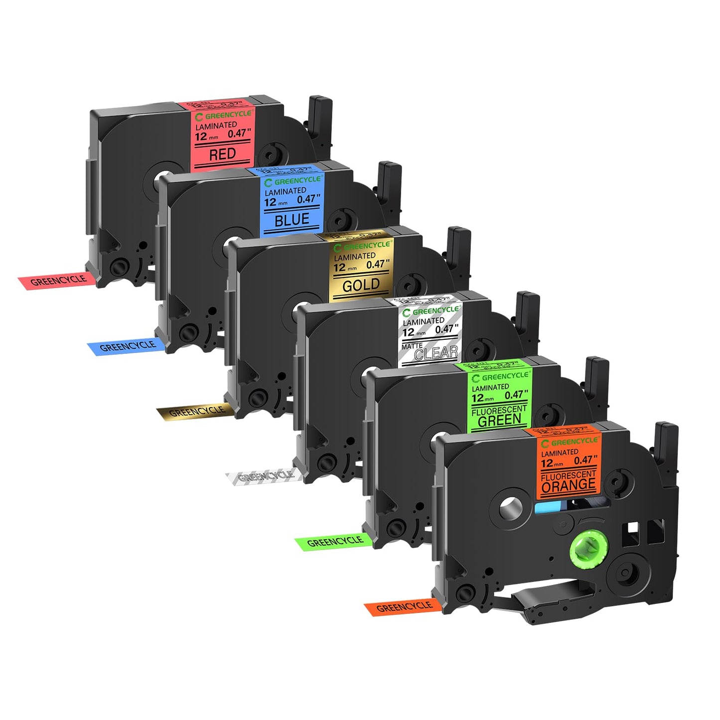 GREENCYCLE Compatible for Brother P Touch TZe Label Tape 12mm 0.47" Black on Fluorescent