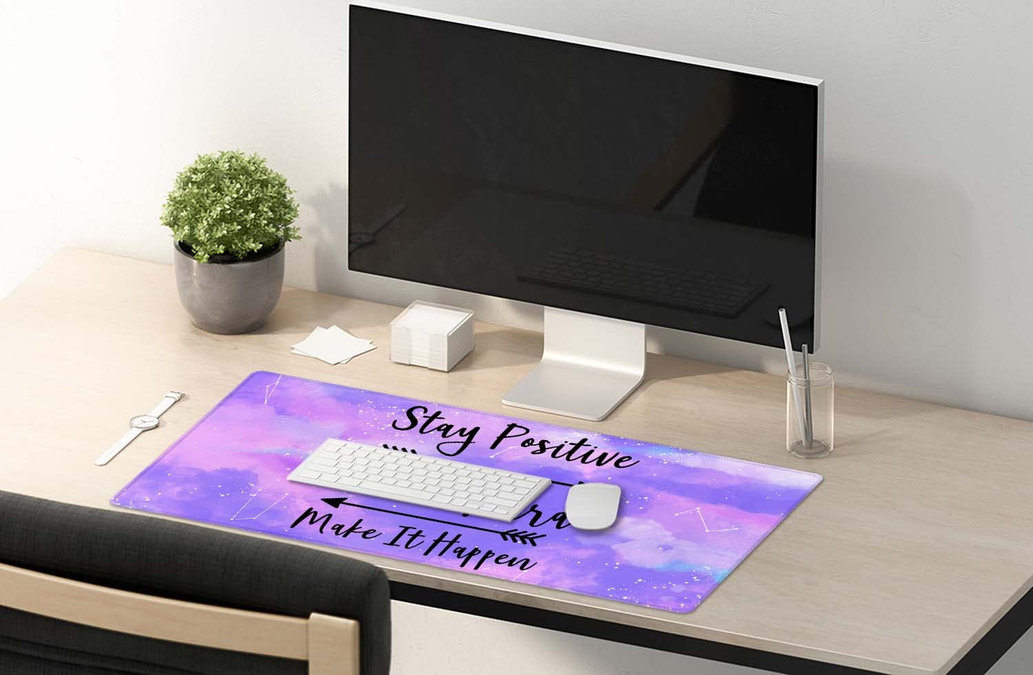 SSOIU Large Mouse Pad, Full Desk XXL Extended Gaming Mouse Pad 35.5" X 15.7", Stay Positive Work