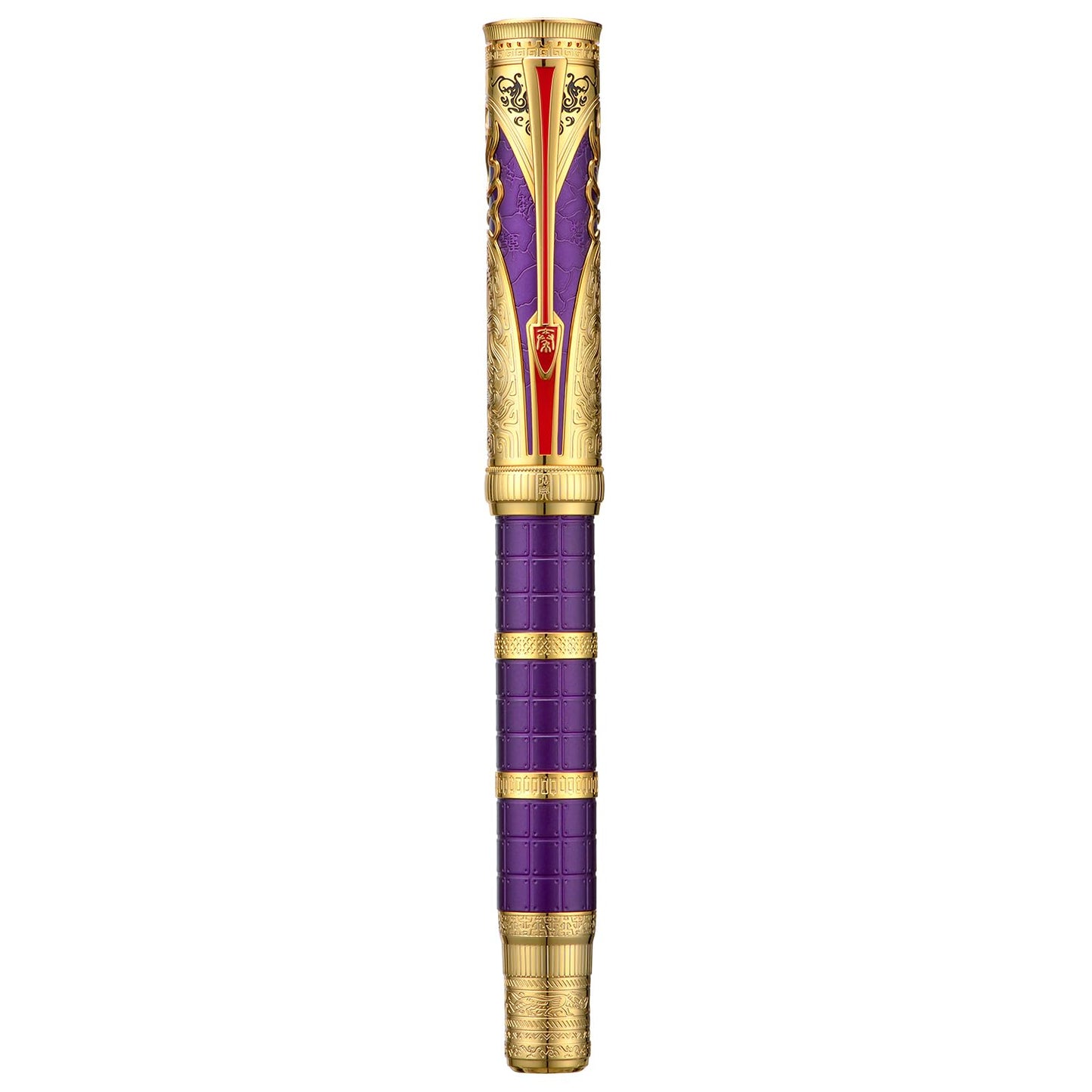 HONG DIAN D5 Qin Dynasty Fountain Pen Purple Gold, Fine Nib Piston Filling Pen, Retro Chinese Totem