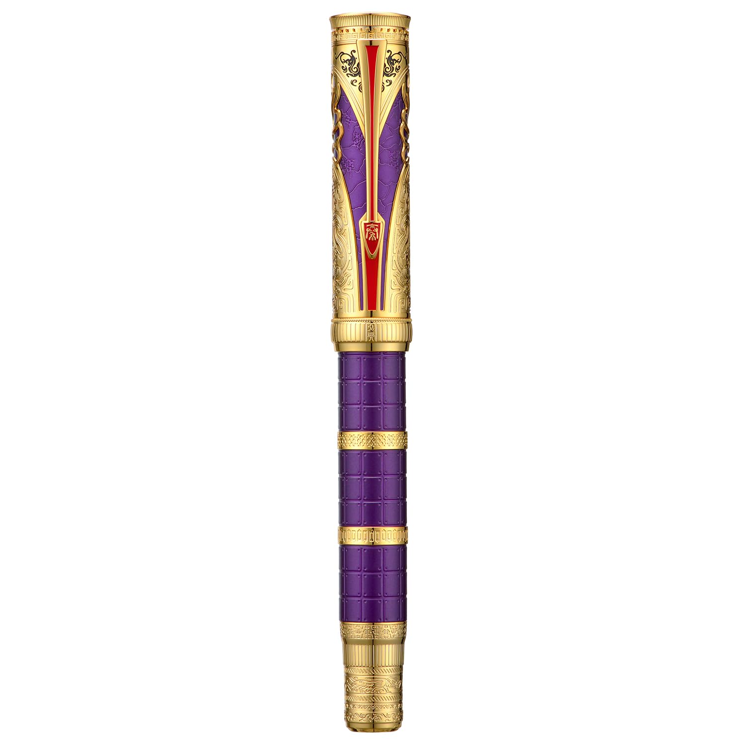HONG DIAN D5 Qin Dynasty Fountain Pen Purple Gold, Fine Nib Piston Filling Pen, Retro Chinese Totem