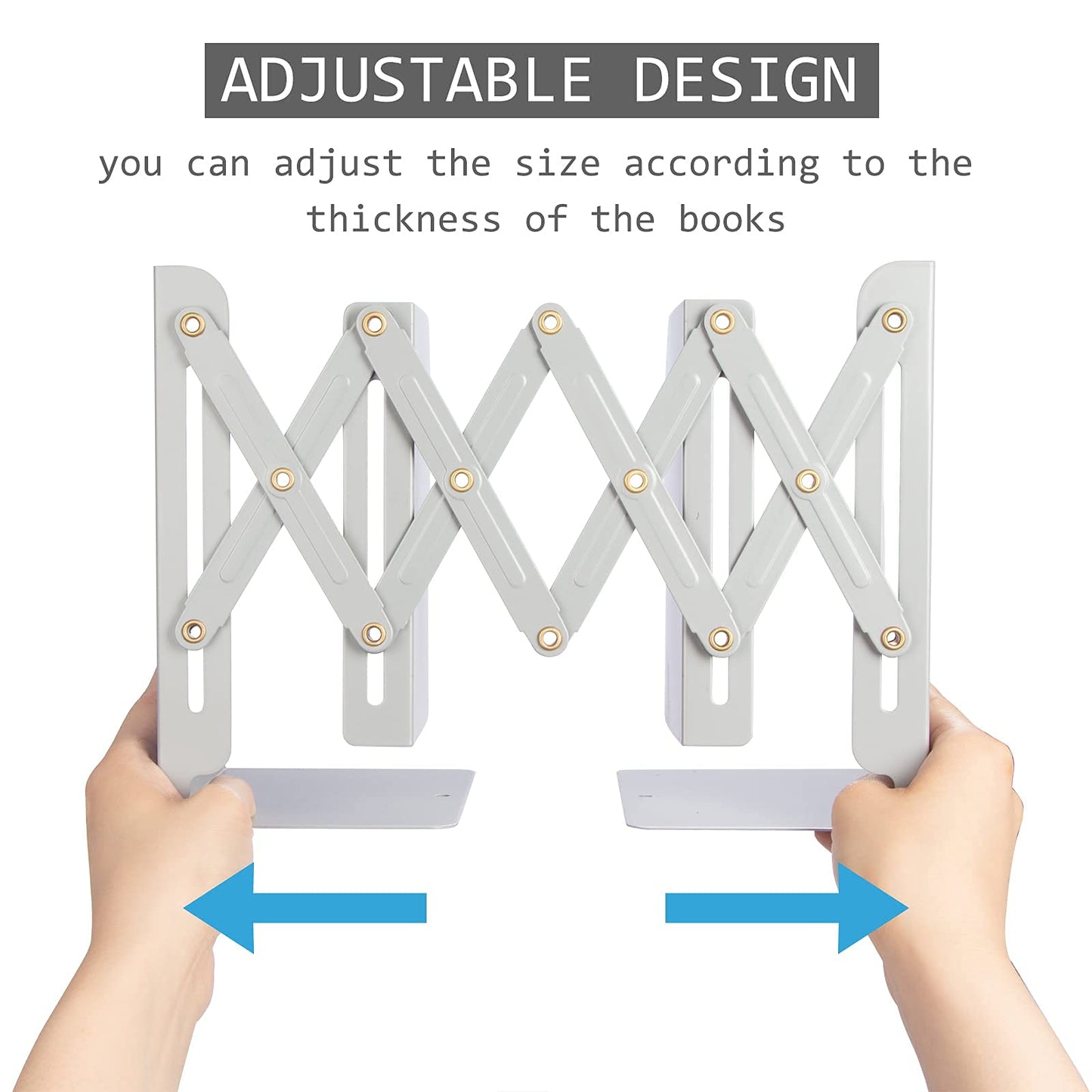 Aobopar Adjustable Metal Book Ends for Shelves Grey