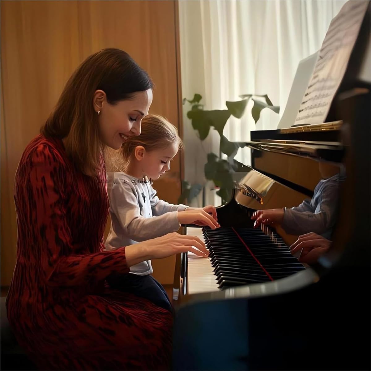 FILISITE Duet Piano Bench with Storage, Wooden Piano Stool with Waterproof Padded Cushion, Bench