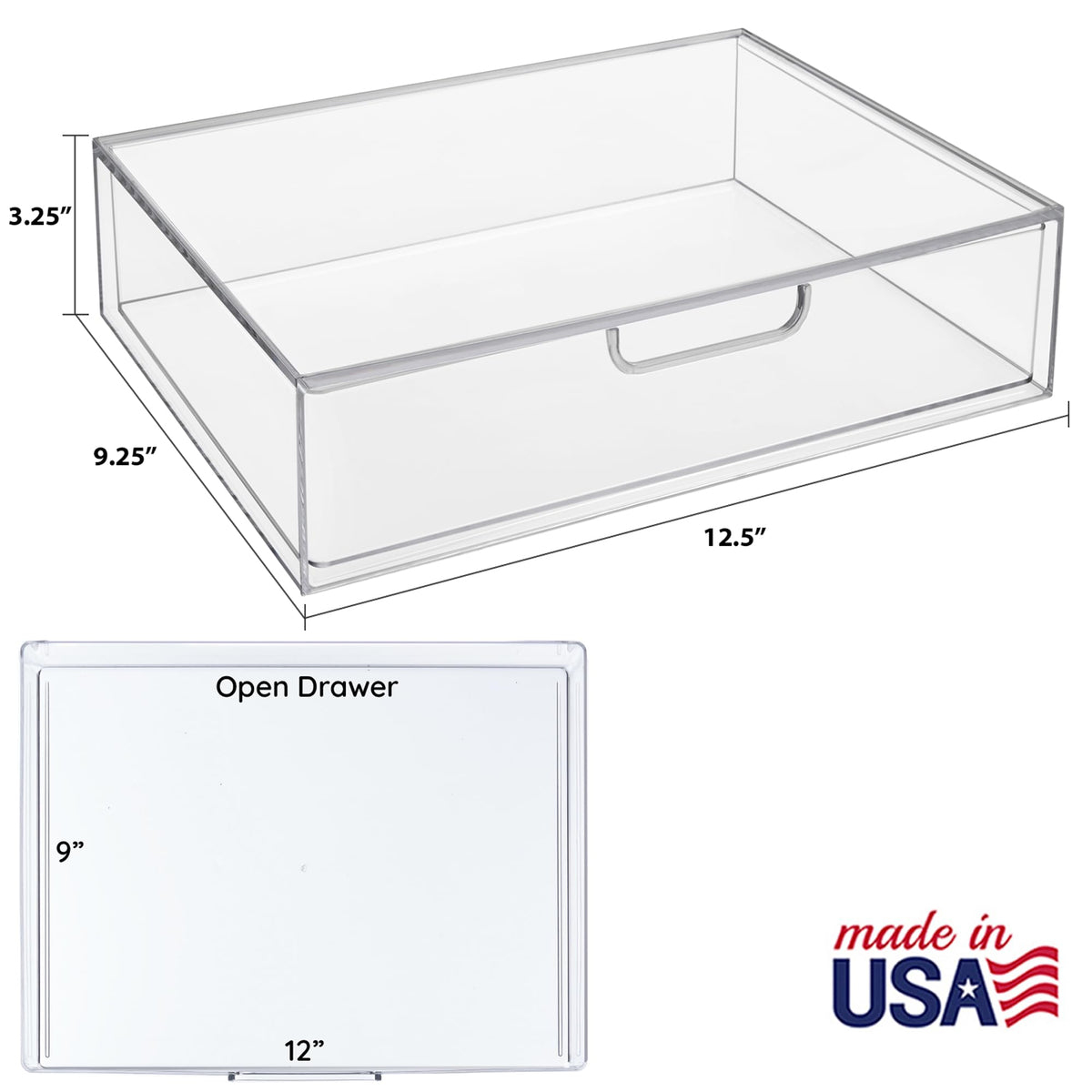 STORi STAX Plastic Stackable Organizer Drawer in Clear | 12.5-inches Wide | Organize Office Desk