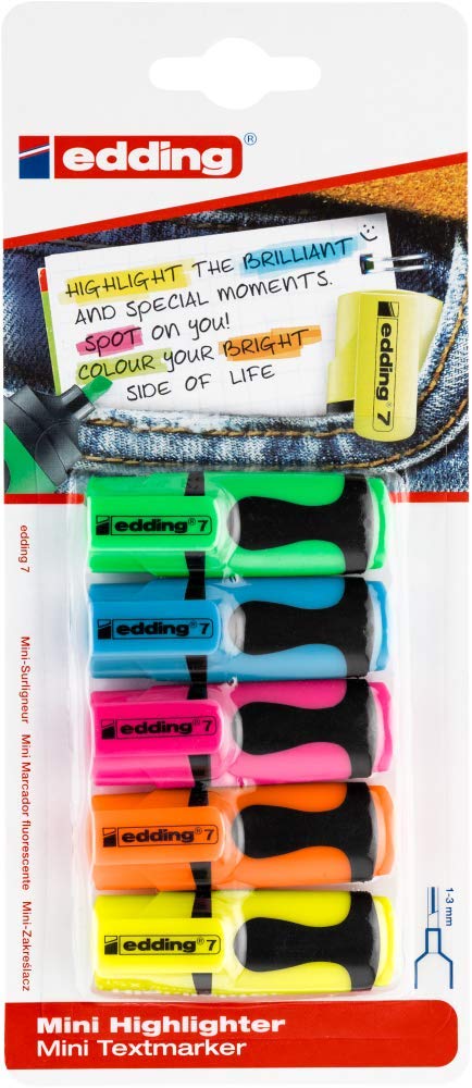 edding 7 mini highlighter - neon-kleuren - 5 highlightermarkers - beitelpunt 1-3 mm - highlighter