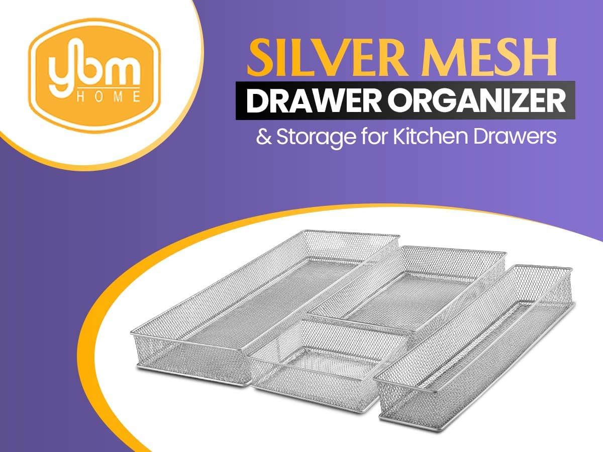 YBM Home Silver Mesh Drawer Organizer and Storage for Kitchen Drawers, Serves as School Supply