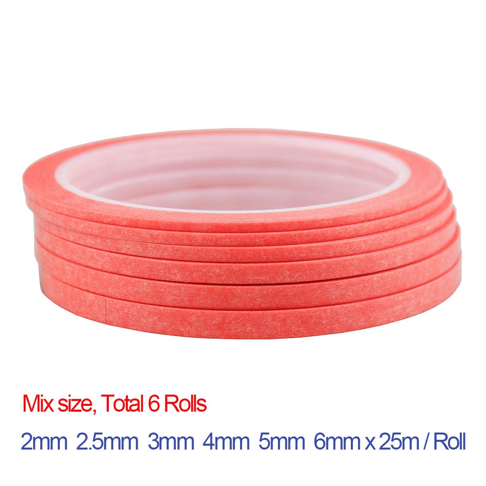 JINBING 6Rolls Washi Paper Masking Tape for DIY Nail Arts Drawing Pattern Making 2mm 2.5mm 3mm 4mm