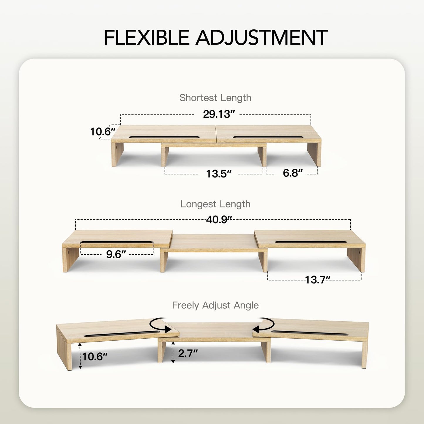 AMERIERGO Dual Monitor Stand Riser- 3 Shelf Screen Stand with Adjustable Length and Angle, 2 Extra