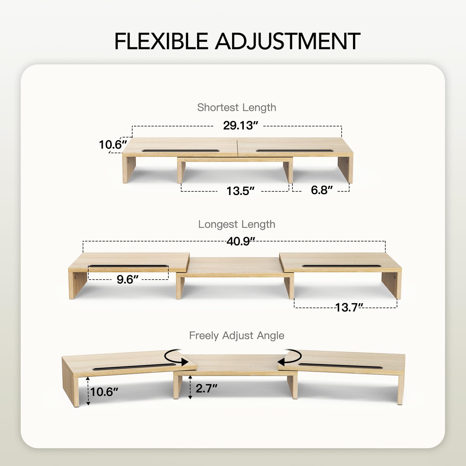 AMERIERGO Dual Monitor Stand Riser- 3 Shelf Screen Stand with Adjustable Length and Angle, 2 Extra