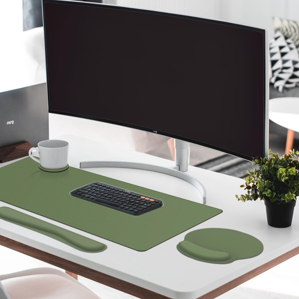 Britimes Keyboard Mouse Pad Set, 4 in 1 Desk Mat Set, Olive Green