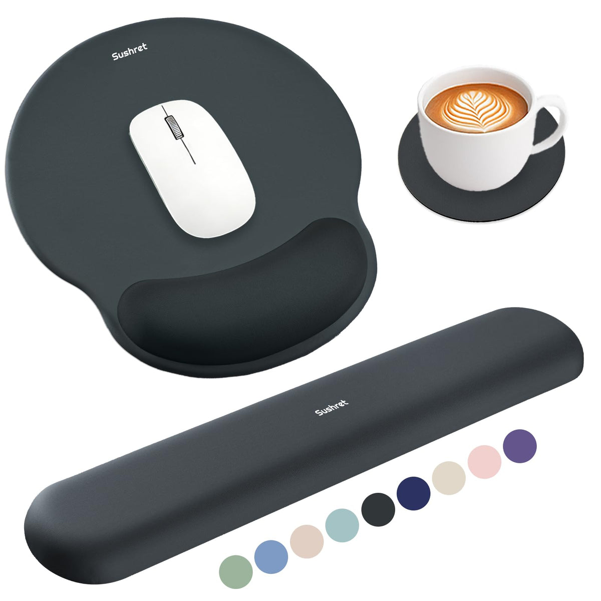 Sushret Mouse Pad and Keyboard Wrist Rest, 3-in-1 Gel Memory Foam Ergonomic Mouse Pad with Wrist